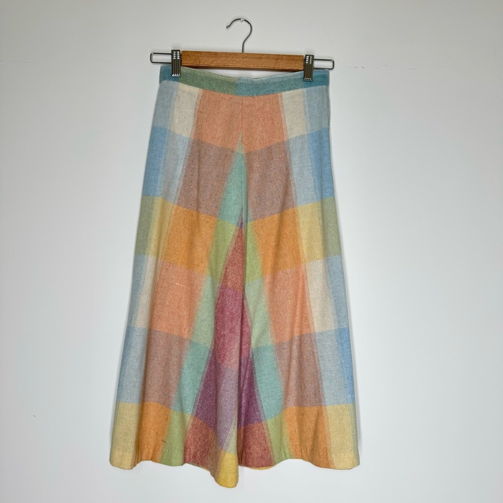 VINTAGE wool blend plaid skirt 40’s A line pastel